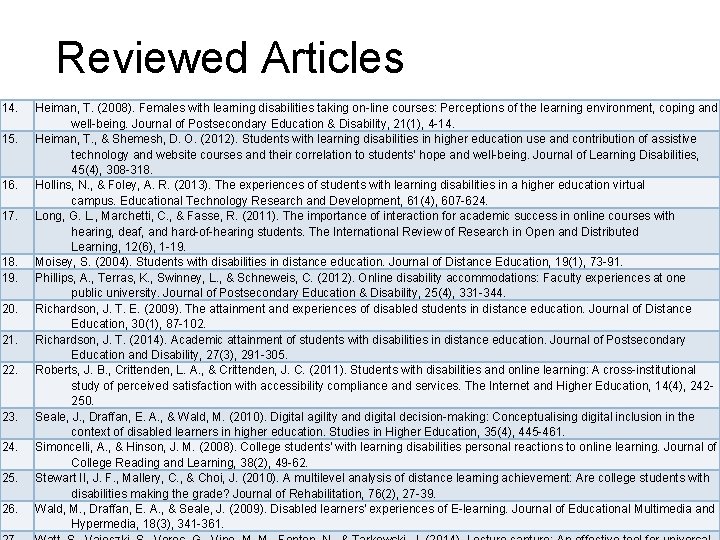 Reviewed Articles 14. 15. 16. 17. 18. 19. 20. 21. 22. 23. 24. 25.