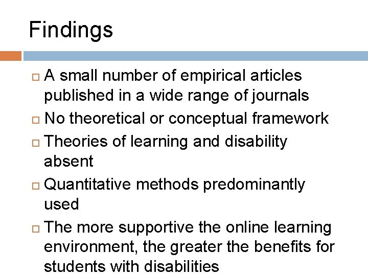 Findings A small number of empirical articles published in a wide range of journals