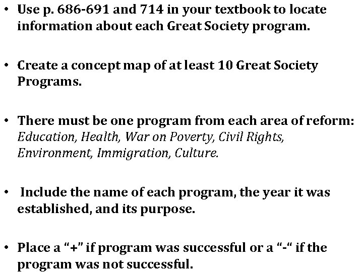  • Use p. 686 -691 and 714 in your textbook to locate information