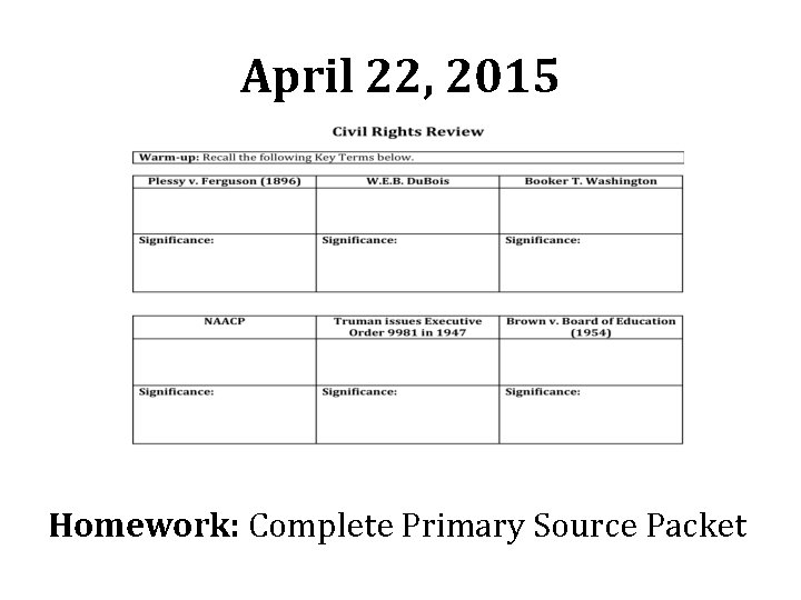 April 22, 2015 Homework: Complete Primary Source Packet 