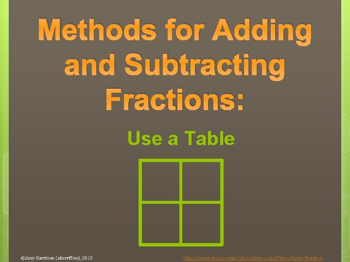 Methods for Adding and Subtracting Fractions: Use a Table 