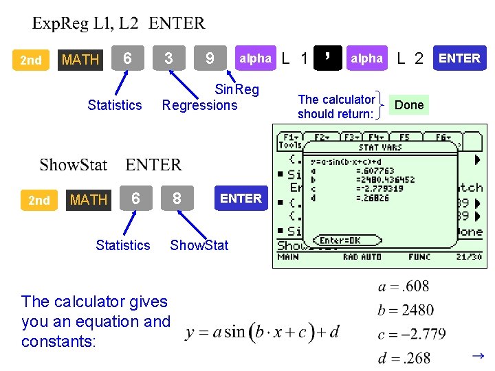 2 nd MATH 6 Statistics 2 nd MATH 3 alpha Sin. Regressions 6 Statistics