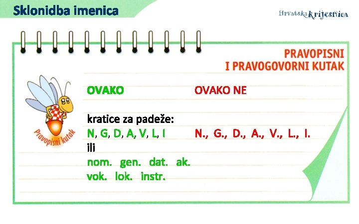 Sklonidba imenica OVAKO NE kratice za padeže: N, G, D, A, V, L, I