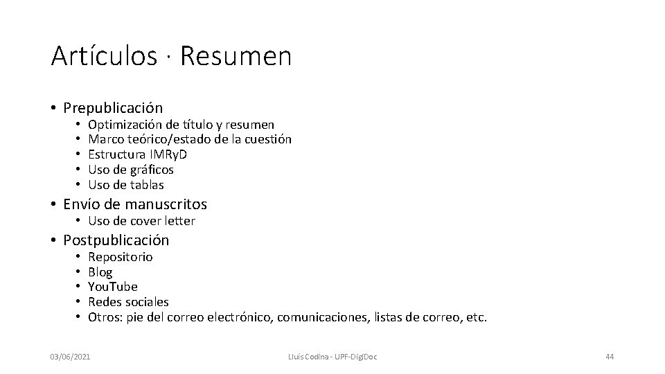 Artículos · Resumen • Prepublicación • • • Optimización de título y resumen Marco