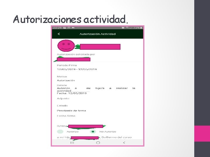 Autorizaciones actividad. 