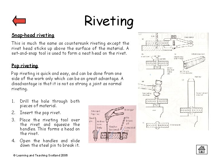Riveting Snap-head riveting This is much the same as countersunk riveting except the rivet Riveting Snap-head riveting This is much the same as countersunk riveting except the rivet
