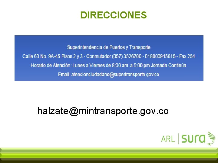 DIRECCIONES halzate@mintransporte. gov. co 