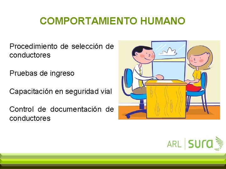 COMPORTAMIENTO HUMANO Procedimiento de selección de conductores Pruebas de ingreso Capacitación en seguridad vial