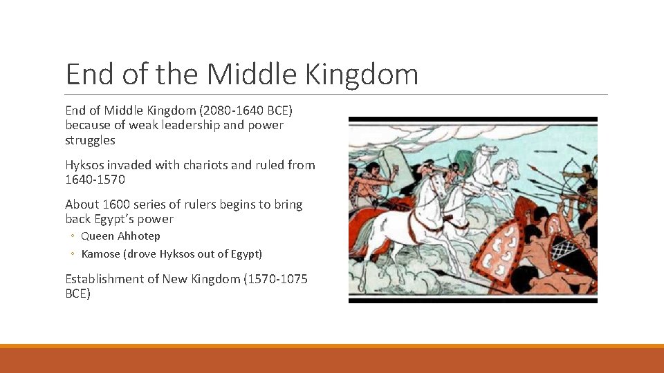 End of the Middle Kingdom End of Middle Kingdom (2080 -1640 BCE) because of