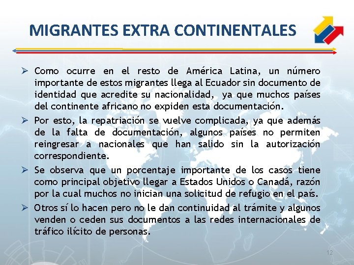 MIGRANTES EXTRA CONTINENTALES Ø Como ocurre en el resto de América Latina, un número