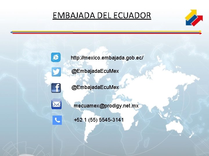 EMBAJADA DEL ECUADOR http: //mexico. embajada. gob. ec/ @Embajada. Ecu. Mex mecuamex@prodigy. net. mx