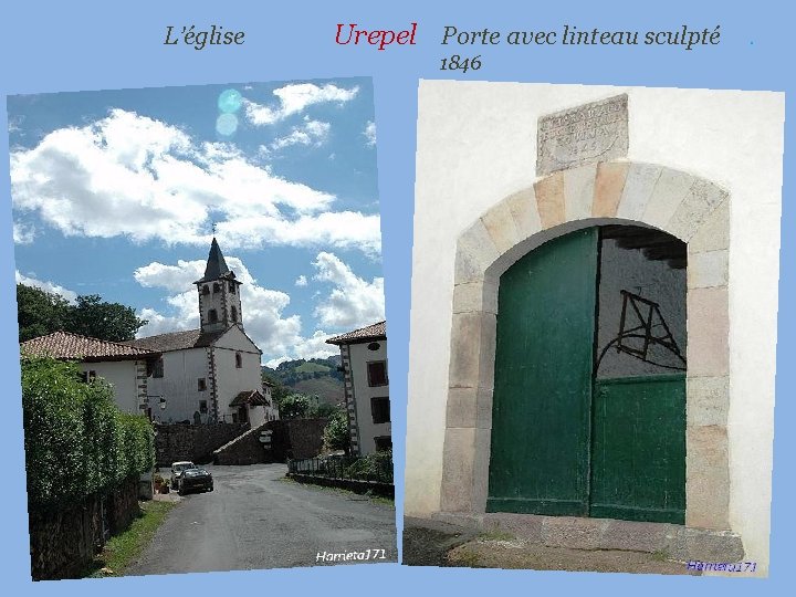 L’église Urepel Porte avec linteau sculpté 1846 . 