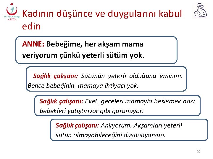 Kadının düşünce ve duygularını kabul edin ANNE: Bebeğime, her akşam mama veriyorum çünkü yeterli