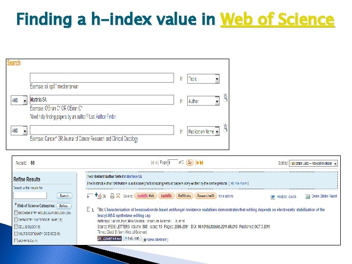 Finding a h-index value in Web of Science 