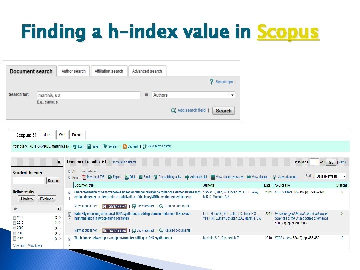 Finding a h-index value in Scopus 