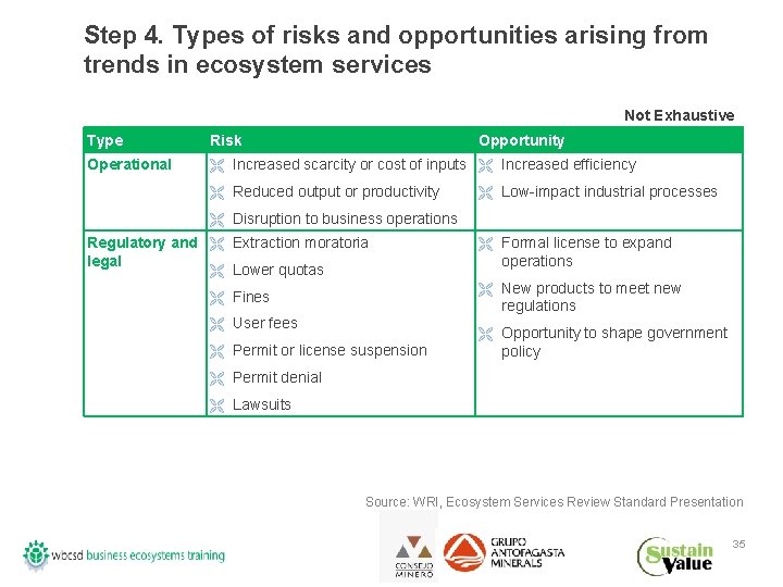 Step 4. Types of risks and opportunities arising from trends in ecosystem services Not