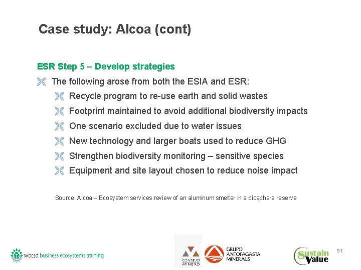 Case study: Alcoa (cont) ESR Step 5 – Develop strategies Ë The following arose