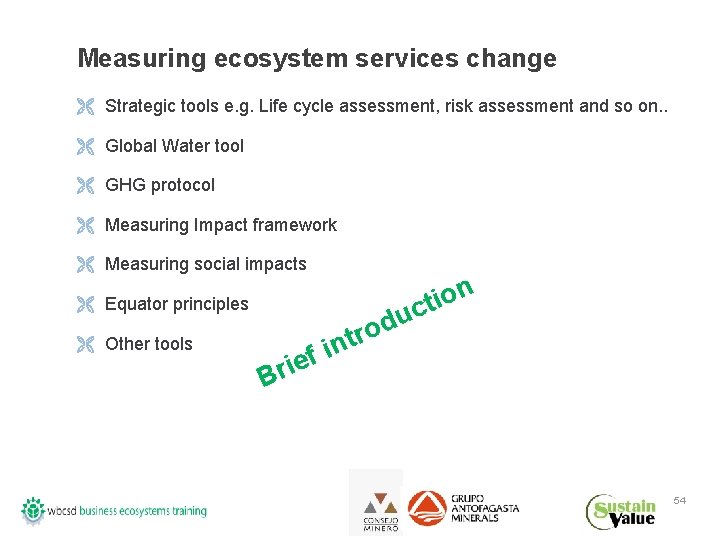 Measuring ecosystem services change Ë Strategic tools e. g. Life cycle assessment, risk assessment
