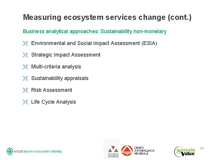 Measuring ecosystem services change (cont. ) Business analytical approaches: Sustainability non-monetary Ë Environmental and