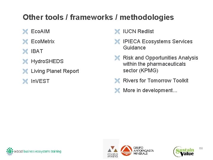 Other tools / frameworks / methodologies Ë Eco. AIM Ë IUCN Redlist Ë Eco.