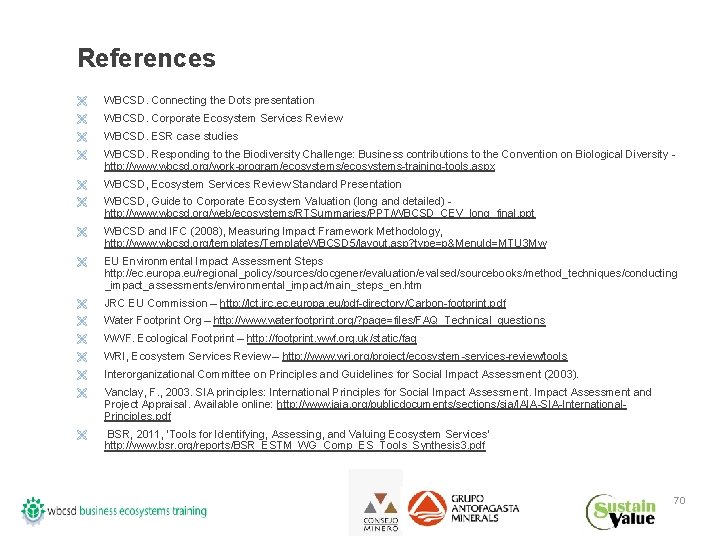 References Ë WBCSD. Connecting the Dots presentation Ë WBCSD. Corporate Ecosystem Services Review Ë