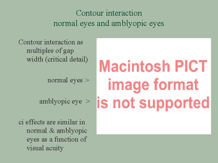 Contour interaction normal eyes and amblyopic eyes Contour interaction as multiples of gap width