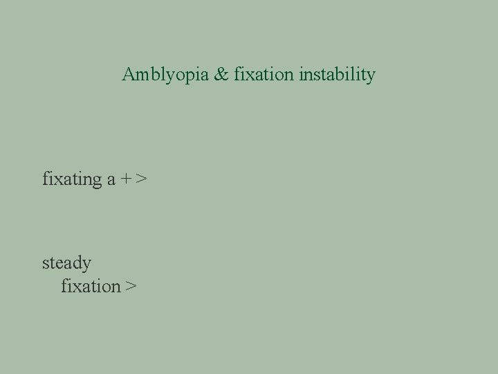 Amblyopia & fixation instability fixating a + > steady fixation > 