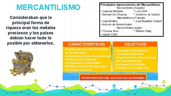 MERCANTILISMO Consideraban que la principal forma de riqueza eran los metales preciosos y los