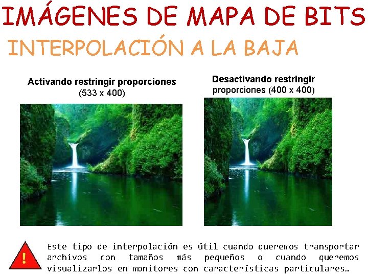 IMÁGENES DE MAPA DE BITS INTERPOLACIÓN A LA BAJA Activando restringir proporciones (533 x