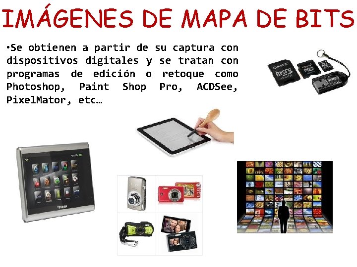 IMÁGENES DE MAPA DE BITS • Se obtienen a partir de su captura con