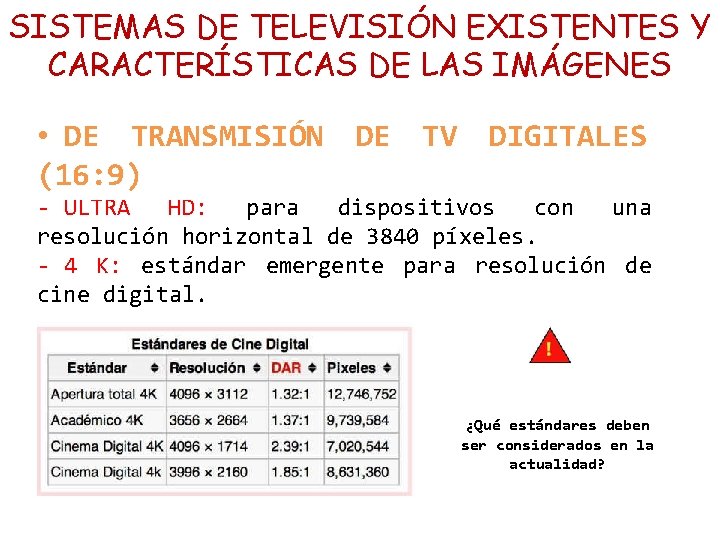SISTEMAS DE TELEVISIÓN EXISTENTES Y CARACTERÍSTICAS DE LAS IMÁGENES • DE TRANSMISIÓN DE TV