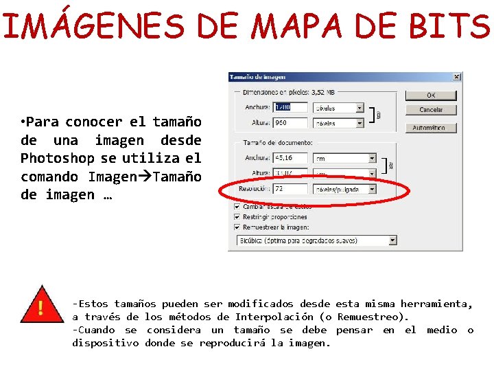 IMÁGENES DE MAPA DE BITS • Para conocer el tamaño de una imagen desde