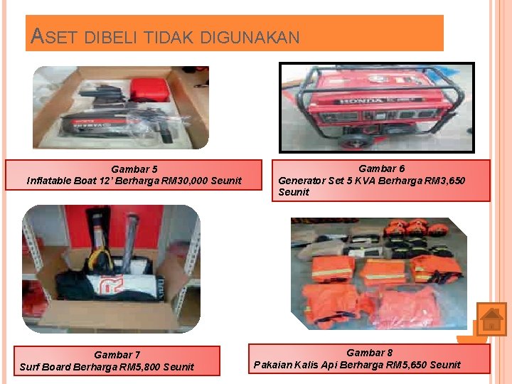 ASET DIBELI TIDAK DIGUNAKAN Gambar 5 Inflatable Boat 12’ Berharga RM 30, 000 Seunit