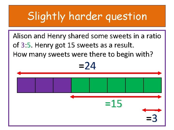 Slightly harder question Alison and Henry shared some sweets in a ratio of 3: