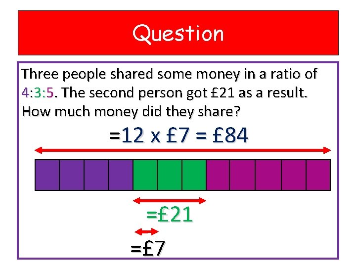 Question Three people shared some money in a ratio of 4: 3: 5. The