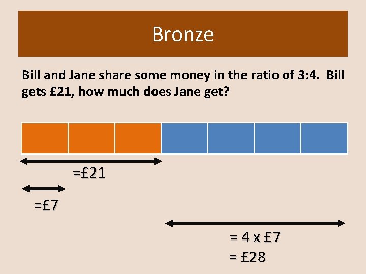 Bronze Bill and Jane share some money in the ratio of 3: 4. Bill