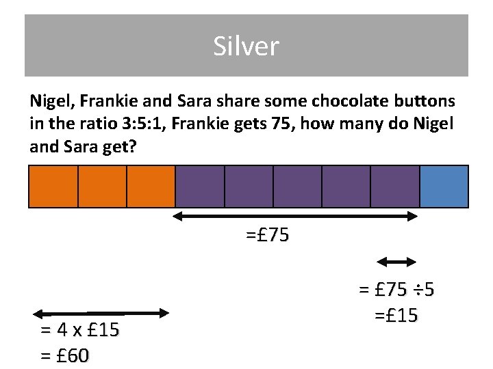 Silver Nigel, Frankie and Sara share some chocolate buttons in the ratio 3: 5: