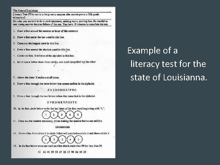 Example of a literacy test for the state of Louisianna. 