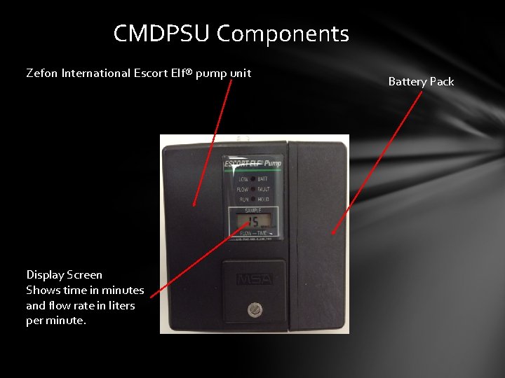 CMDPSU Components Zefon International Escort Elf® pump unit Display Screen Shows time in minutes
