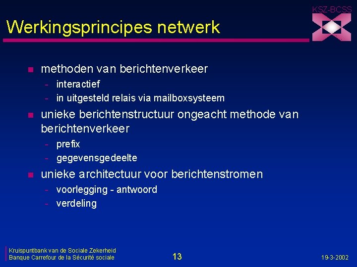 KSZ-BCSS Werkingsprincipes netwerk n methoden van berichtenverkeer - interactief - in uitgesteld relais via