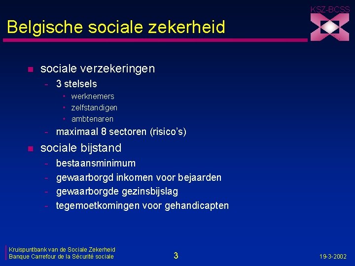 KSZ-BCSS Belgische sociale zekerheid n sociale verzekeringen - 3 stelsels • werknemers • zelfstandigen
