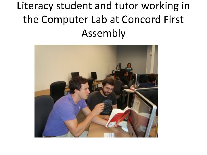 Literacy student and tutor working in the Computer Lab at Concord First Assembly 