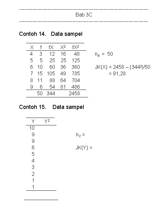 ---------------------------------------Bab 3 C --------------------------------------- Contoh 14. Data sampel X f f. X 4 3