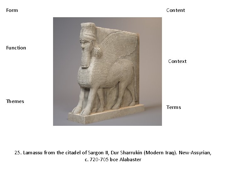 Form Content Function Context Themes Terms 25. Lamassu from the citadel of Sargon II,
