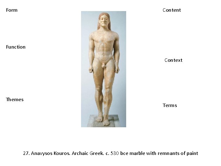 Form Content Function Context Themes Terms 27. Anavysos Kouros. Archaic Greek. c. 530 bce