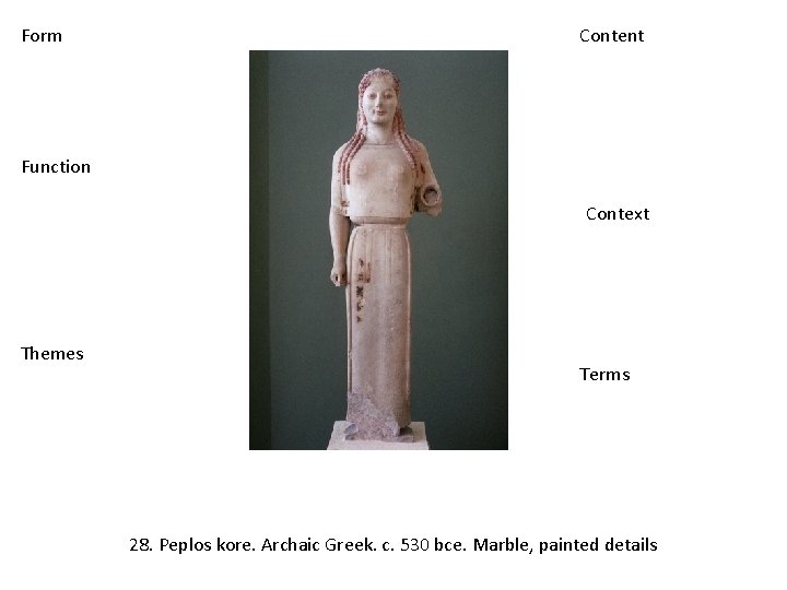 Form Content Function Context Themes Terms 28. Peplos kore. Archaic Greek. c. 530 bce.