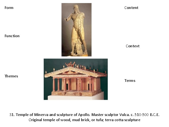 Form Content Function Context Themes Terms 31. Temple of Minerva and sculpture of Apollo.