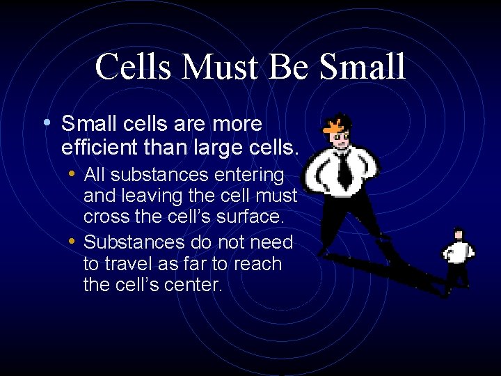 Cells Must Be Small • Small cells are more efficient than large cells. •
