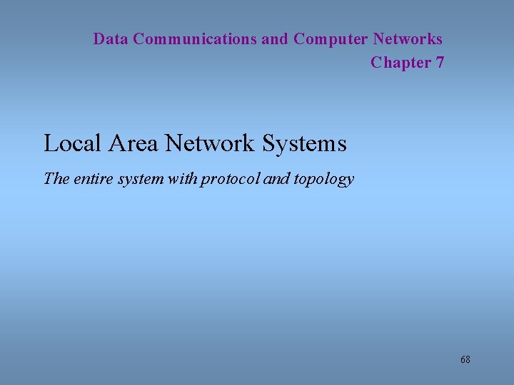 Data Communications and Computer Networks Chapter 7 Local Area Network Systems The entire system