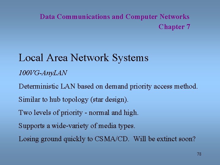 Data Communications and Computer Networks Chapter 7 Local Area Network Systems 100 VG-Any. LAN